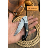Blackhawk Skinner Folder Knife 8" Handmade Damascus Buffalo Horn Handle