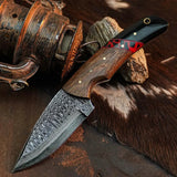 8.3" Handmade Damascus Hunting Knife – Full Tang Wood Handle