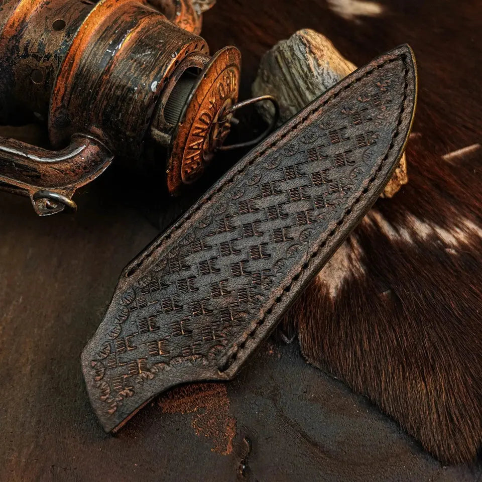 Bluecrest Trail™ Damascus Hunting Knife – Blue Resin Full Tang