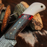 8.6" Handmade Damascus Hunting Knife – Full Tang Wood Handle