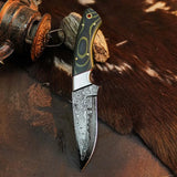 8.3" Handmade Damascus Hunting Knife – Full Tang Micarta Handle