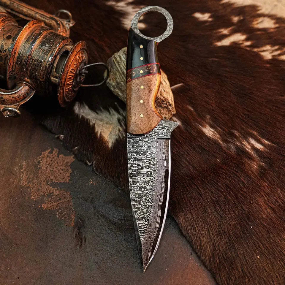 9.6" Handmade Damascus Tanto Hunting Knife – Full Tang Resin Handle