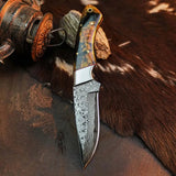 8.3" Handmade Damascus Hunting Knife – Full Tang Resin Handle