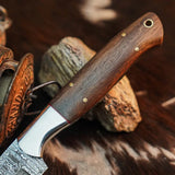 9.1" Handmade Damascus Hunting Knife – Full Tang Wood Handle