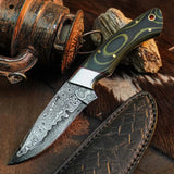 8.3" Handmade Damascus Hunting Knife – Full Tang Micarta Handle