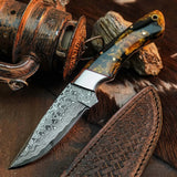 8.3" Handmade Damascus Hunting Knife – Full Tang Resin Handle