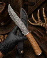 The Ash Ranger Bowie Knife – Damascus Steel & Leather Belt Sheath