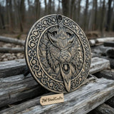 Handcrafted Viking Shield and Engraved Axe Set with Raven Motif and Norse Knotwork