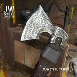 Engraved Norse Valknut Hatchet with Braided Leather Handle