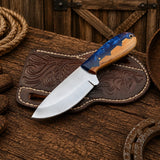 Belt Sheath Working Knife – D2 Steel Blue Resin & Wood Handle