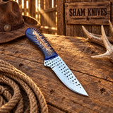 Blue Pine Cone Cowboy Skinning Knife – Rasp Steel & Pancake Sheath
