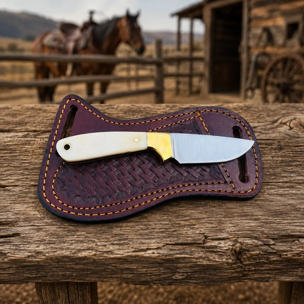 Bonecrest D2 Steel Cowboy Skinner Knife – Bone Handle & Leather Sheath