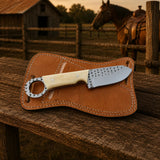 Bonehart Rasp Steel Skinner Knife – Bone Handle & Leather Sheath