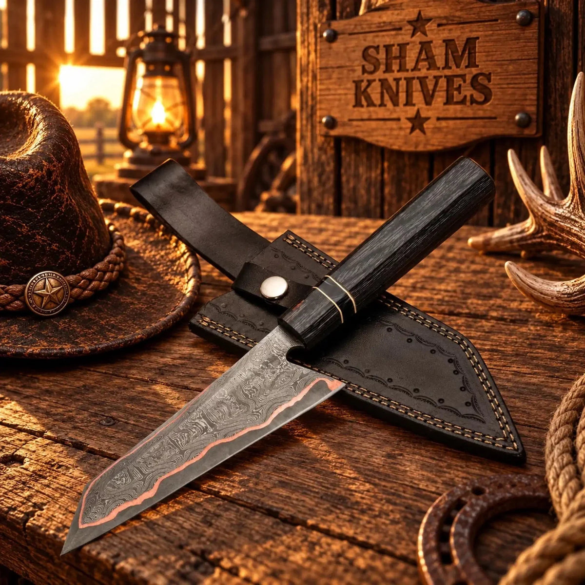 Buy Kiritsuke Style Copper Damascus Chef Knife – Pakka Wood Handle