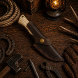 Drop Point Acid Wash Carbon Steel Fixed Blade Outdoor Camping Hunting Knife
