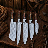 Cone Back Handles D2 Steel Chef Knife Set with Leather Roll Kit