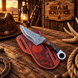 Ring-Tail Copper Damascus Skinning Knife – Resin Handle & Sheath