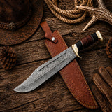 Crocodile Dundee Bowie Knife for sale – 16" Damascus Steel with Leather Sheath