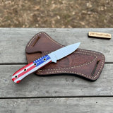 Custom Fixed Blade Knife Drop Point Outdoor EDC with USA Flag Handle and Leather Sheath
