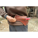 Custom Fixed Blade Knife Drop Point Outdoor EDC with USA Flag Handle and Leather Sheath