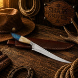 D2 Steel Fillet Knife – Bone & Exotic Wood Handle with Leather Sheath