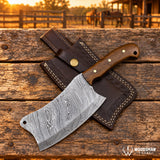 Ashencrest Forgevei Handmade Damascus Cleaver Knife – Walnut Wood Handle  Copy Title