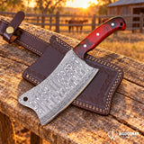 Chromaforge Embercrest Handmade Damascus Kitchen Cleaver – Acrylic Handle