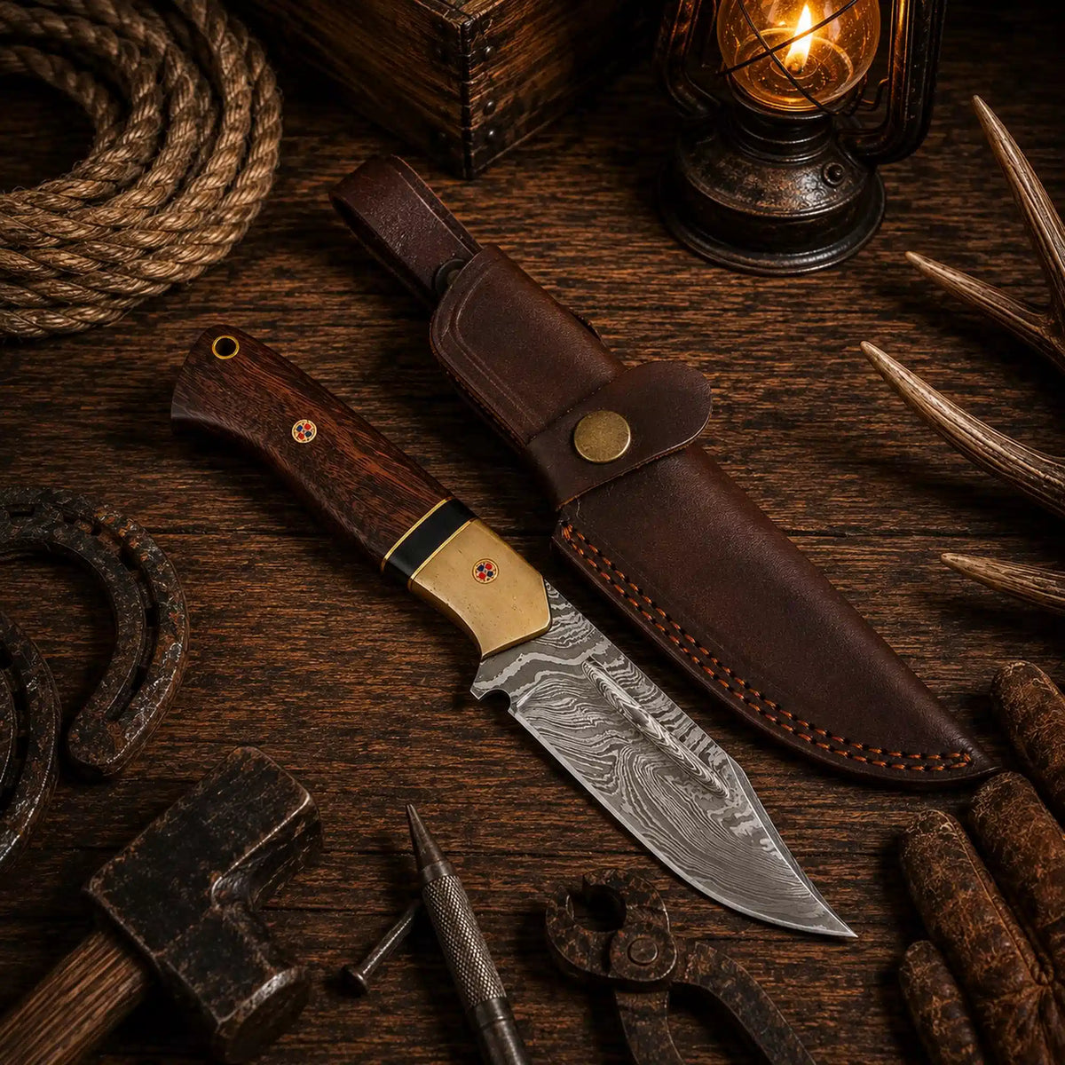 Best Bushcraft Damascus Steel Fixed Blade Outdoor Camping Hunting EDC Knife