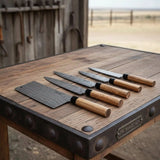 4-Piece Damascus Knife Set Olive Wood Wa Handle & Black Leather Roll