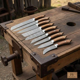 9-Piece Handmade Damascus Knife Set with Walnut Wood Handle