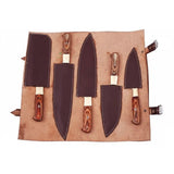 5-Piece Forged Damascus Culinary Knife Set with Pakka Wood Handles and Wood Grain Blades