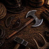 Double-Headed Viking Battle Axe – Forged Carbon Steel & Leather Grip