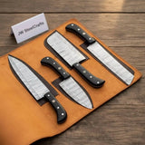 4-Piece Damascus Steel Kitchen Knife Set — Chef, Santoku, Cleaver & Utility