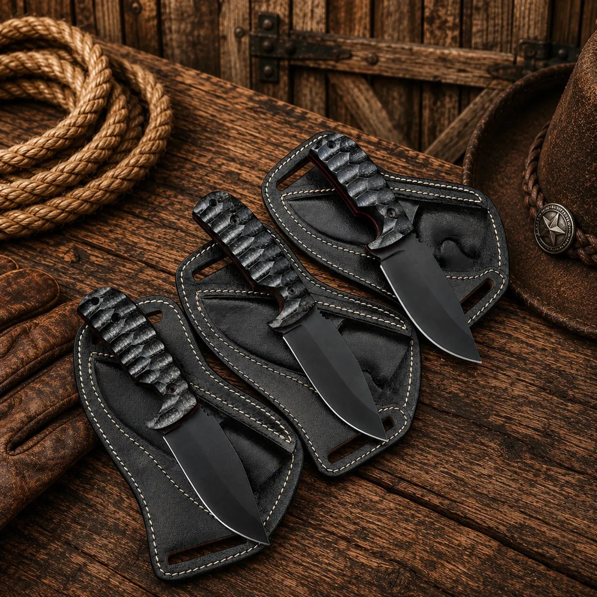 Fixed Blade Western Cowboy Knife – D2 Powder Coated Blade & Ergonomic Micarta Handle with Cross Draw Sheath