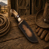 Frontier Hunter Bowie Knife – D2 Acid Etched Antler Handle