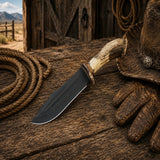 Frontier Hunter Bowie Knife – D2 Acid Etched Antler Handle