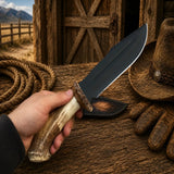 Frontier Hunter Bowie Knife – D2 Acid Etched Antler Handle
