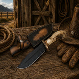 Frontier Hunter Bowie Knife – D2 Acid Etched Antler Handle