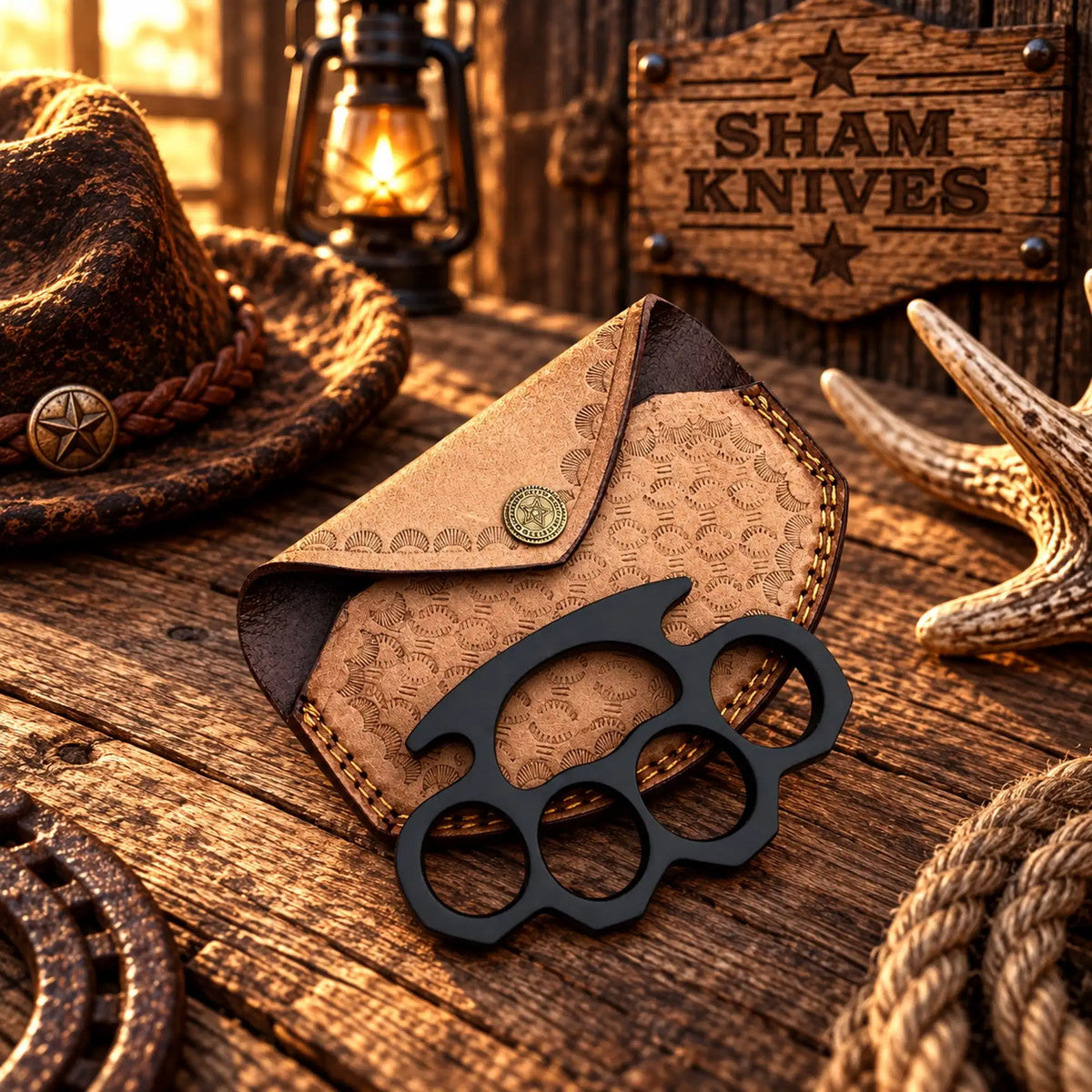 The Frontier Marshal Hand-Cast Black Knuckle – Western Collectible with Leather Sheath
