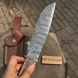 Timberhorn Bowie Blade  Handmade 8" Clip Point Hunting Blade with Stag Handle & Leather Sheath