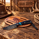 G10 & Turquoise Trail Cross Draw Hunting Knife - 4" Damascus Steel with Pancake Sheath