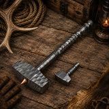 Thor’s Legacy Damascus Hammer Set – Hand-Forged 10″ Mjölnir