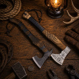 Hand Forged Viking Battle Axe Pair with Leather Sheath