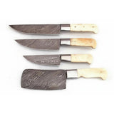 4-Piece Damascus chef Knife Set with White Camel Bone Handles