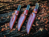 3-Piece Stag Horn Fixed Blade Knife Set with Leather Sheaths