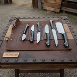 6-Piece Damascus Kitchen Knife Set with Leather Roll — Black Resin Handles, Steel Bolsters, 7 to 10 Inch Blades | JW Steel Crafts