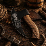 Handforged Viking Pizza Cutter Axe for Sale with Burnt Ash Wood Handle