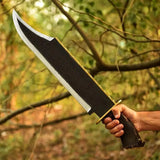 Handmade 1095 Carbon Steel Bowie Knife with Antler Handle & Leather Sheath