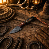 County Rodeo Carry Knife – Damascus Steel Pine Cone Belt Knife