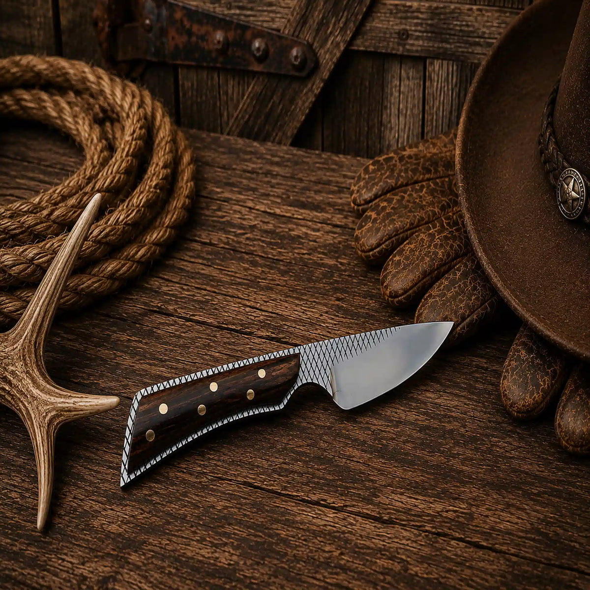 Cowboy Field Skinning Knife | Handmade Rasp Steel Rosewood Handle